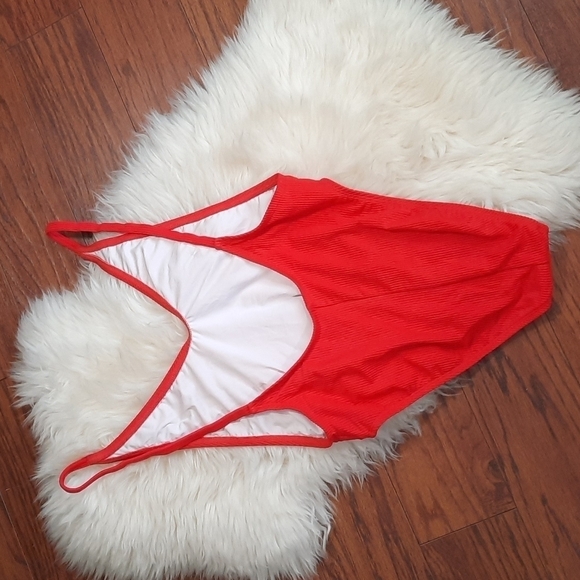 Nasty Gal Swim  red Ribbed Alina One Piece Swimsuit - Picture 4 of 8